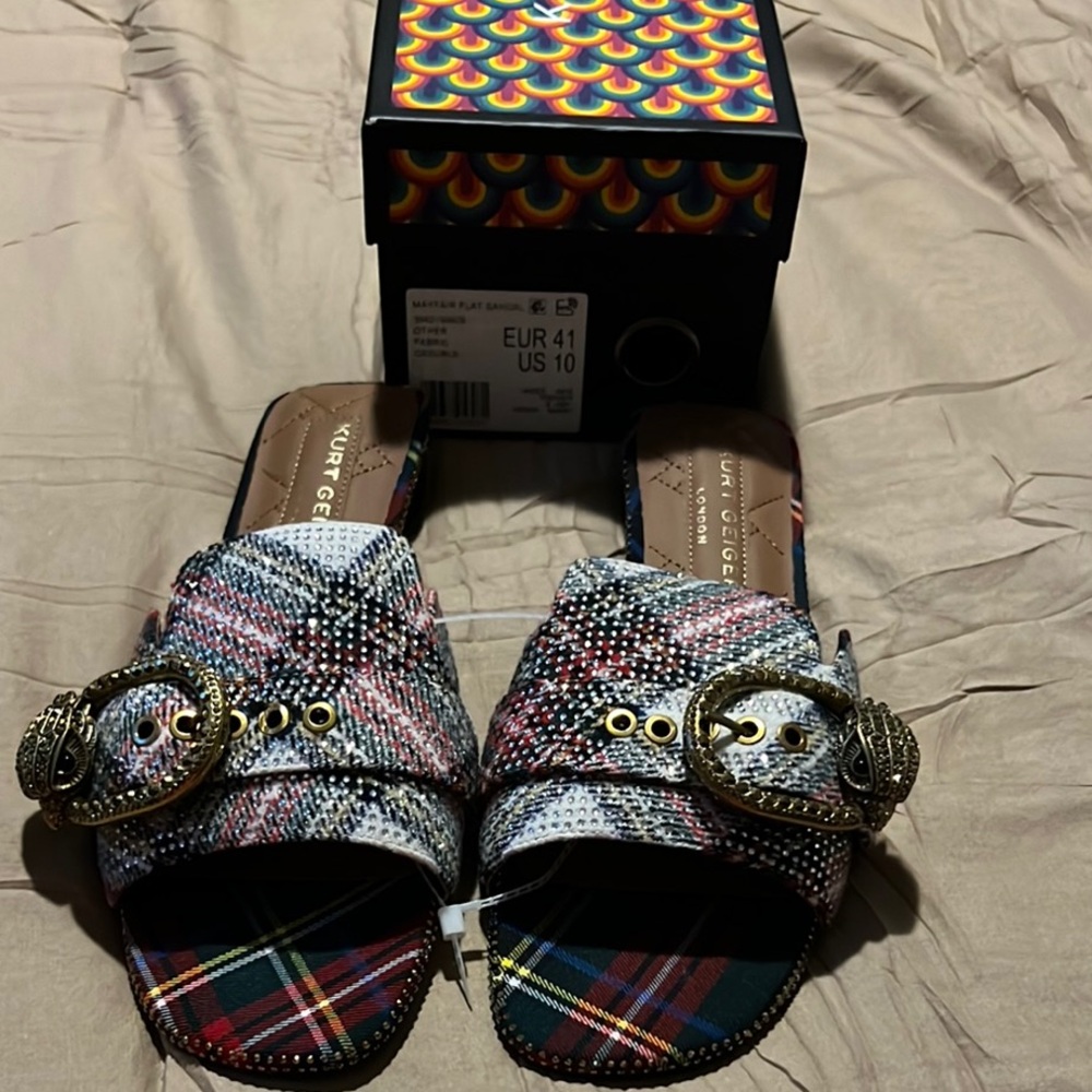 Kurt Geiger Red and Blue Sandals with Metallic Buckle